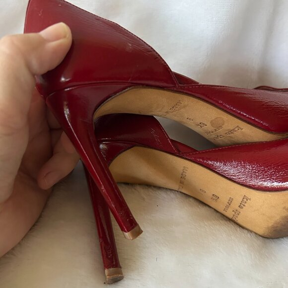 Kate Spade Red Patent Leather Pumps Womens 6.5 VTG Made in Italy Peep Toe - Picture 12 of 12